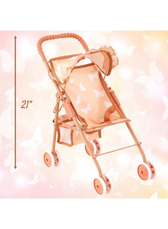 The New York Doll Collection My First Baby Doll Stroller for Toddlers 3 Year Old Girls, Little Kids | Folding Baby Stroller for Dolls, Toy Stroller for Baby Dolls with Bottom Storage Basket, Foldable Frame, Canopy, Seatbelt - Image 5