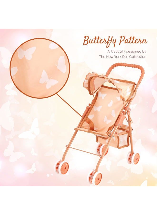 The New York Doll Collection My First Baby Doll Stroller for Toddlers 3 Year Old Girls, Little Kids | Folding Baby Stroller for Dolls, Toy Stroller for Baby Dolls with Bottom Storage Basket, Foldable Frame, Canopy, Seatbelt - Image 4