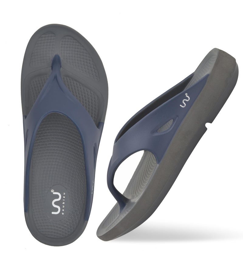 doubleu Recovery Slipper|Soft Doctor Anti-Skid Slipper for Men|Painted Classic|Slides, Flip-Flops, Chappals (10,Carbon+Navy+Blue) - Image 2