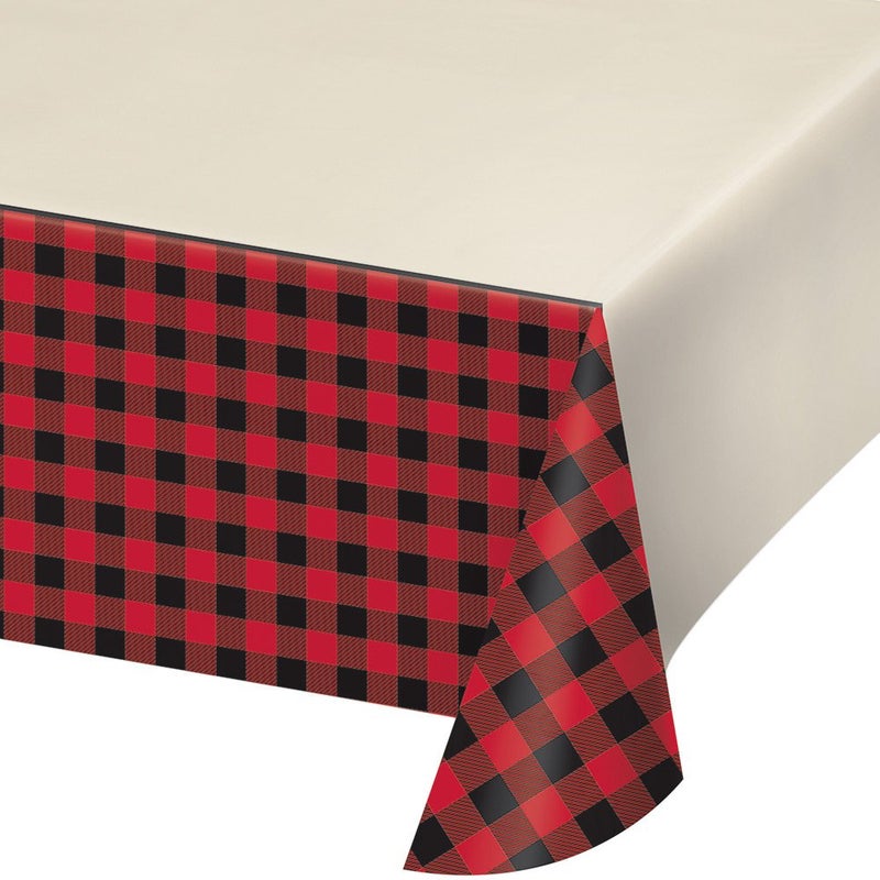 Creative Converting 322283 Black and Red Plaid Rectangular Plastic Tablecover 1 Pc