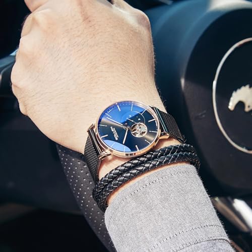 SOLLEN Men's Automatic Watch, Original Mechanical Movement - 3ATM Water Resistant - Skeleton Design & Luminous Hands - Small Second Dial & Stainless Steel Case, Minimalist Casual Gifts for Men - Image 3