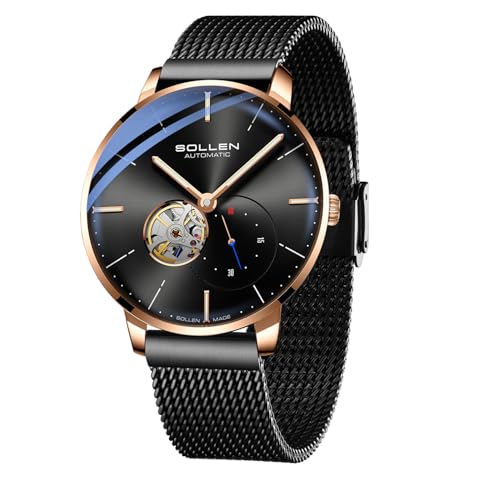 SOLLEN Men's Automatic Watch, Original Mechanical Movement - 3ATM Water Resistant - Skeleton Design & Luminous Hands - Small Second Dial & Stainless Steel Case, Minimalist Casual Gifts for Men - Image 1