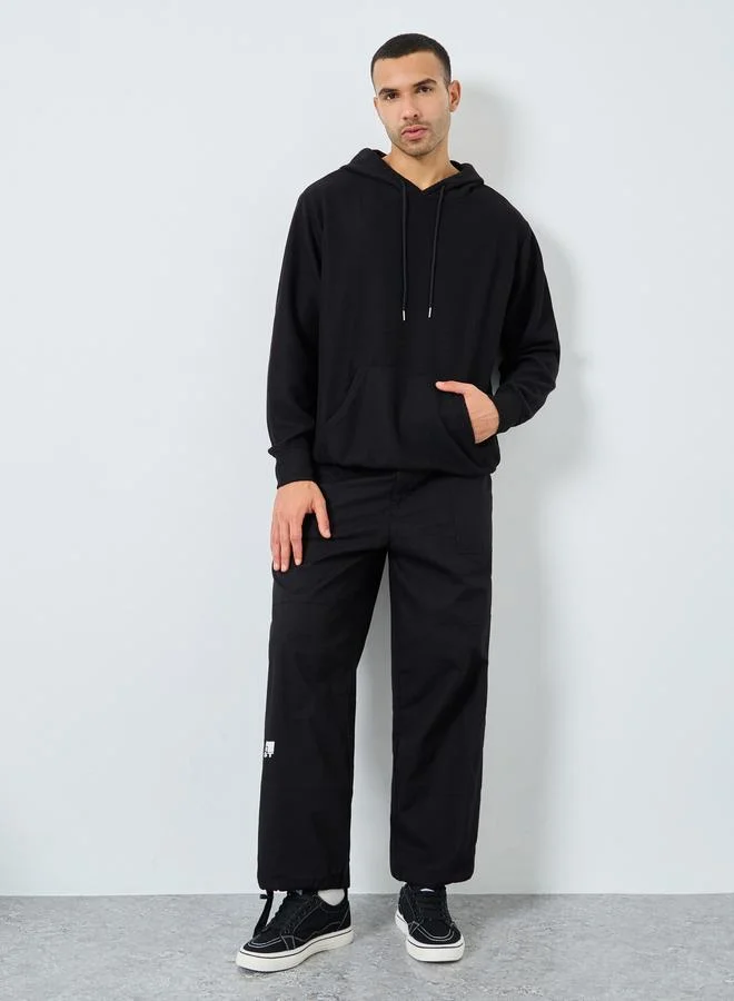 Styli Styli Black Crinkle Textured Oversized Hoodie