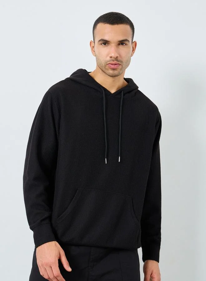 Styli Black Crinkle Textured Oversized Hoodie