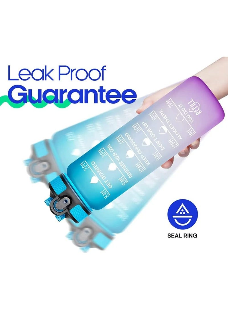MODERN HOME - Sport Water Bottle 1L 32oz with Motivational Time Marker Straw Strainer Tritan Plastic BPA Free Bottles for kids Fitness Gym Office Outdoor School Sports and Exercise Leak Proof - Image 1