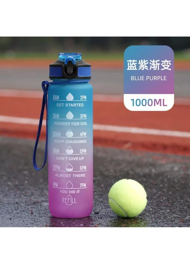 MODERN HOME - Sport Water Bottle 1L 32oz with Motivational Time Marker Straw Strainer Tritan Plastic BPA Free Bottles for kids Fitness Gym Office Outdoor School Sports and Exercise Leak Proof - Image 1