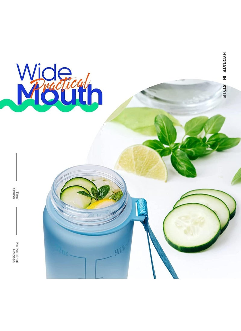 MODERN HOME - Sport Water Bottle 1L 32oz with Motivational Time Marker Straw Strainer Tritan Plastic BPA Free Bottles for kids Fitness Gym Office Outdoor School Sports and Exercise Leak Proof - Image 1