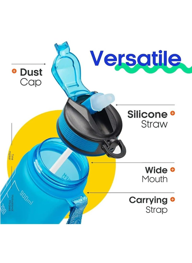 MODERN HOME - Sport Water Bottle 1L 32oz with Motivational Time Marker Straw Strainer Tritan Plastic BPA Free Bottles for kids Fitness Gym Office Outdoor School Sports and Exercise Leak Proof - Image 1