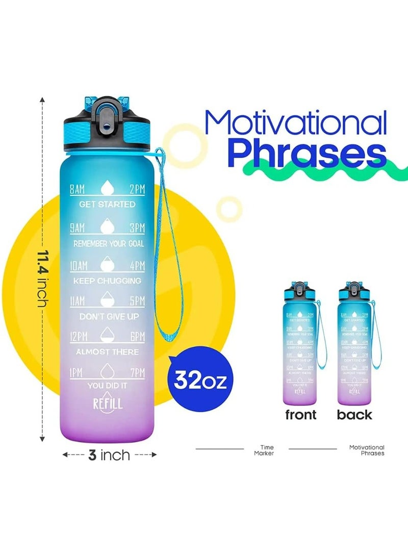 MODERN HOME - Sport Water Bottle 1L 32oz with Motivational Time Marker Straw Strainer Tritan Plastic BPA Free Bottles for kids Fitness Gym Office Outdoor School Sports and Exercise Leak Proof - Image 1