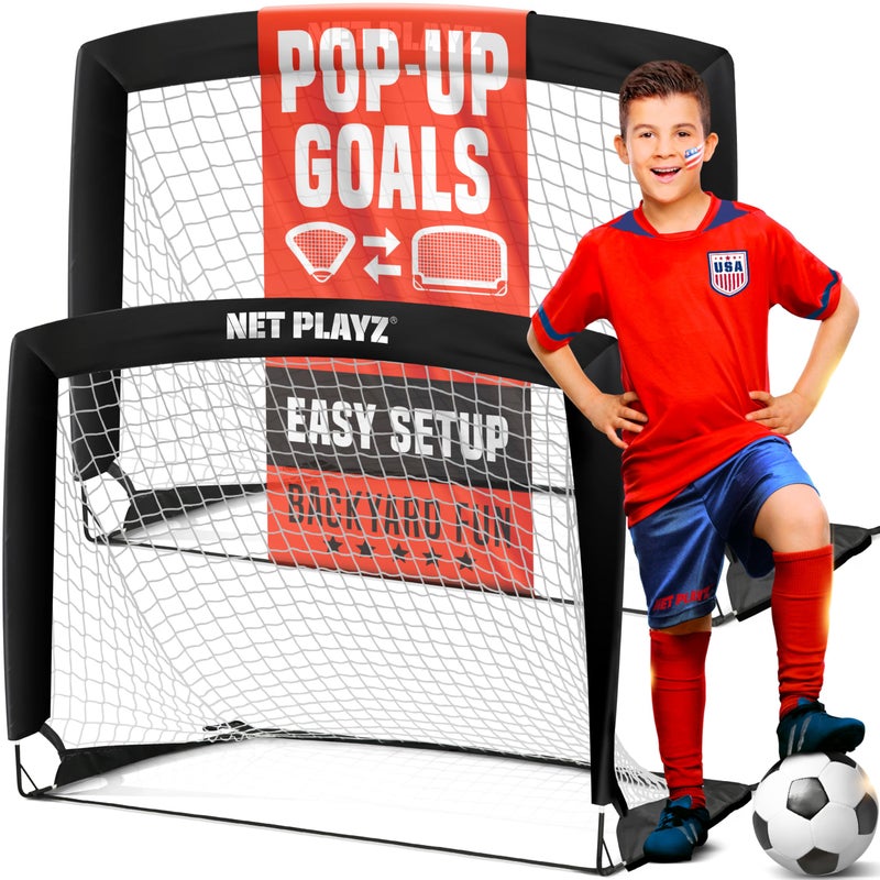 NET PLAYZ 4ftx3ft Easy Fold-Up Portable Training Soccer Goal, 36"D x 48"W x 36"H, Set of 2 - Image 1
