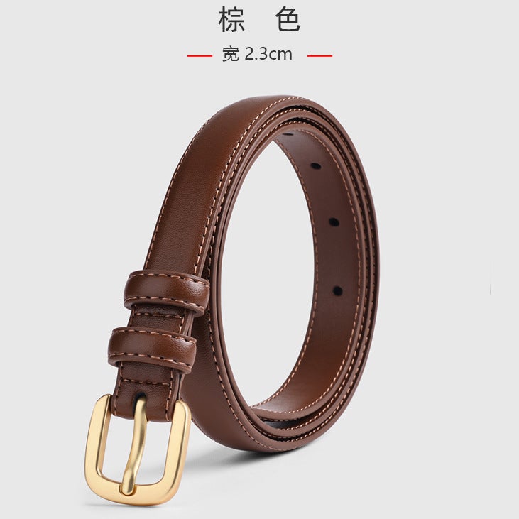 Leather Belt girls' leather simple all-match high-grade pants belt women's leather black pin buckle decoration simple ins style - Image 1