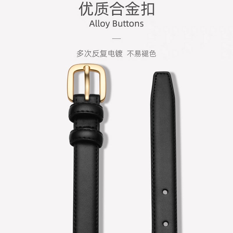 Leather Belt girls' leather simple all-match high-grade pants belt women's leather black pin buckle decoration simple ins style - Image 3