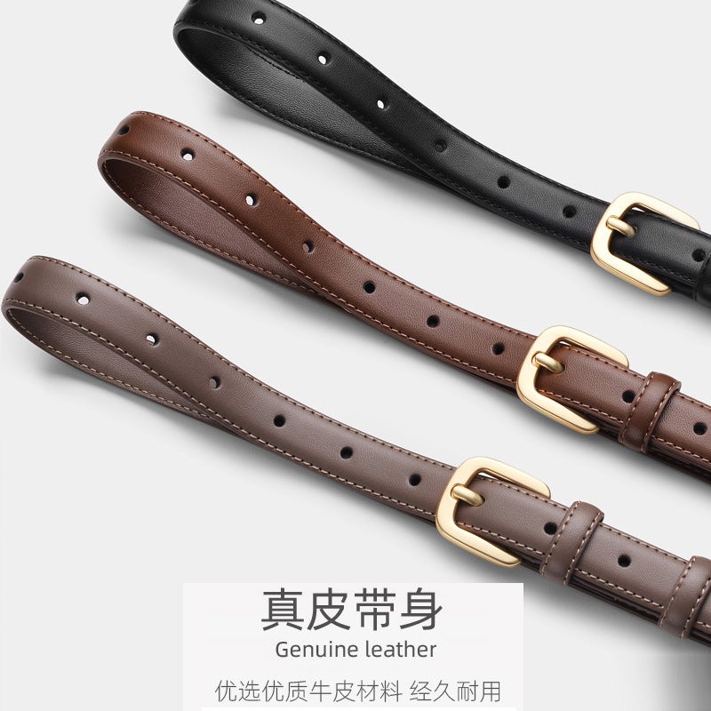 Leather Belt girls' leather simple all-match high-grade pants belt women's leather black pin buckle decoration simple ins style - Image 4