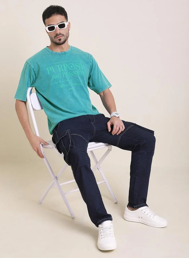 Difference of Opinion Men Oversized Acid Wash Printed T-Shirt