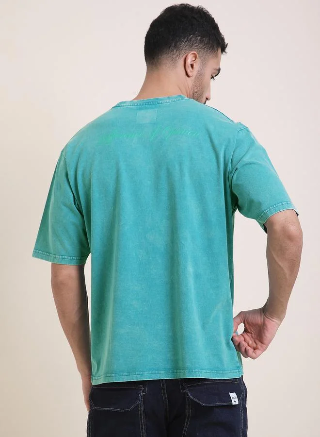Difference of Opinion Men Oversized Acid Wash Printed T-Shirt