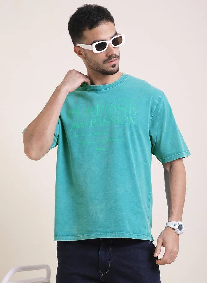 Difference of Opinion Men Oversized Acid Wash Printed T-Shirt