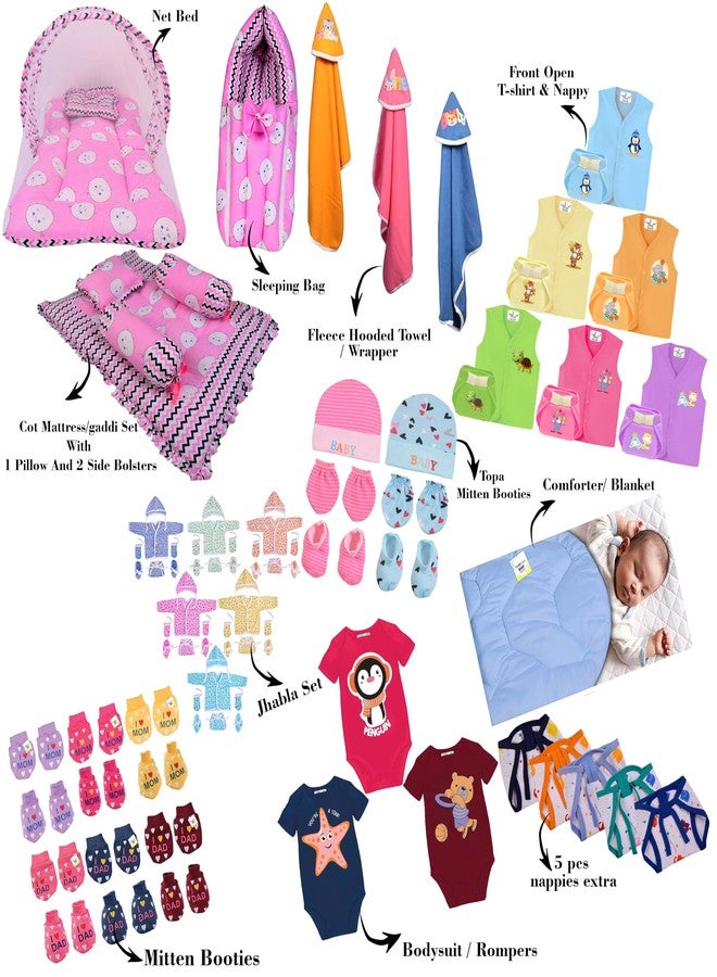 Toddylon 79 in 1 New Born Baby Products All Complete Daily Essentials Combo for Baby Boys & Baby Girls | Gift Packs | Bedding & Clothing | Hospital Kit | Baby Shower (0-6 Months) Pink - Image 2