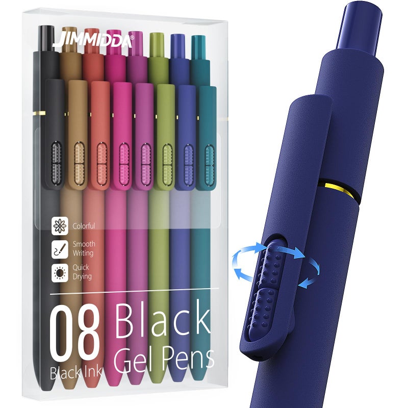 JIMMIDDA 8Pcs Black Gel Pens - 0.7mm Medium Point Black Ink Pens | Smooth Writing - Quick Drying Retractable Pen for Men Women (Vintage - 8Pcs) - Image 1