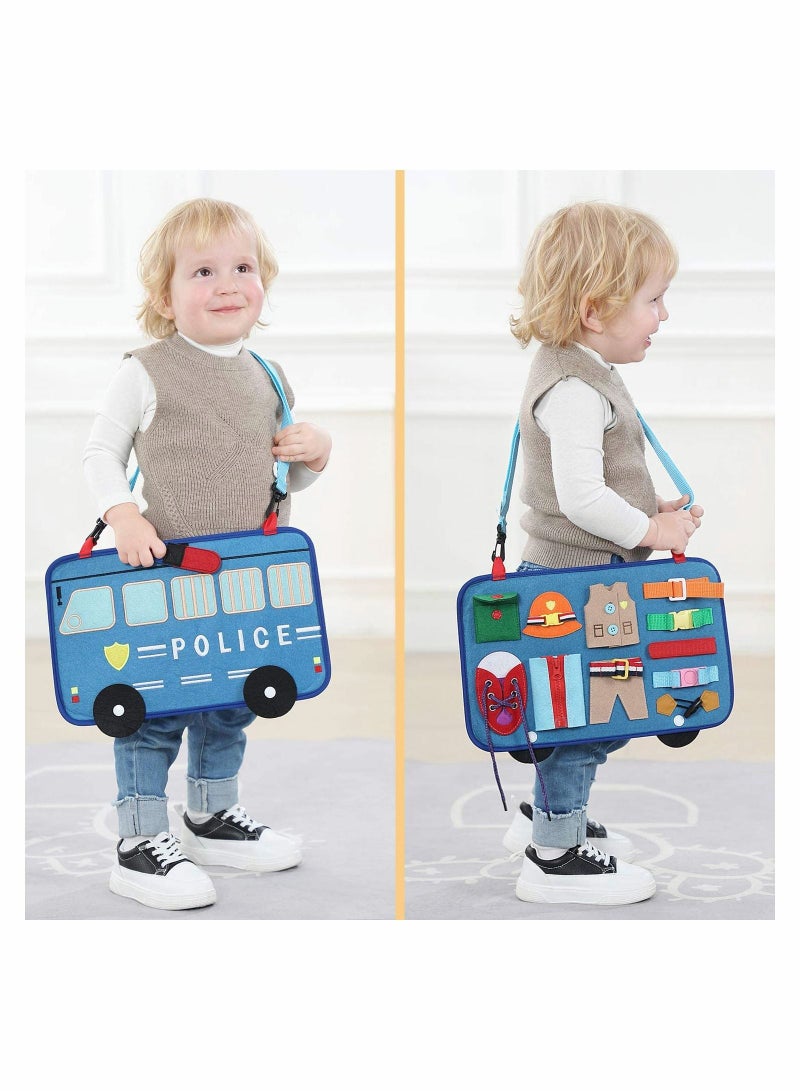 Excefore Toddler Busy Board 14 in 1 Activity Board Montessori Toy for Fine Motor Basic Skills, Preschool Sensory Toy for Boys Girl, Learning Gift for Airplane Car Travel(Police Car Style)  - Image 2