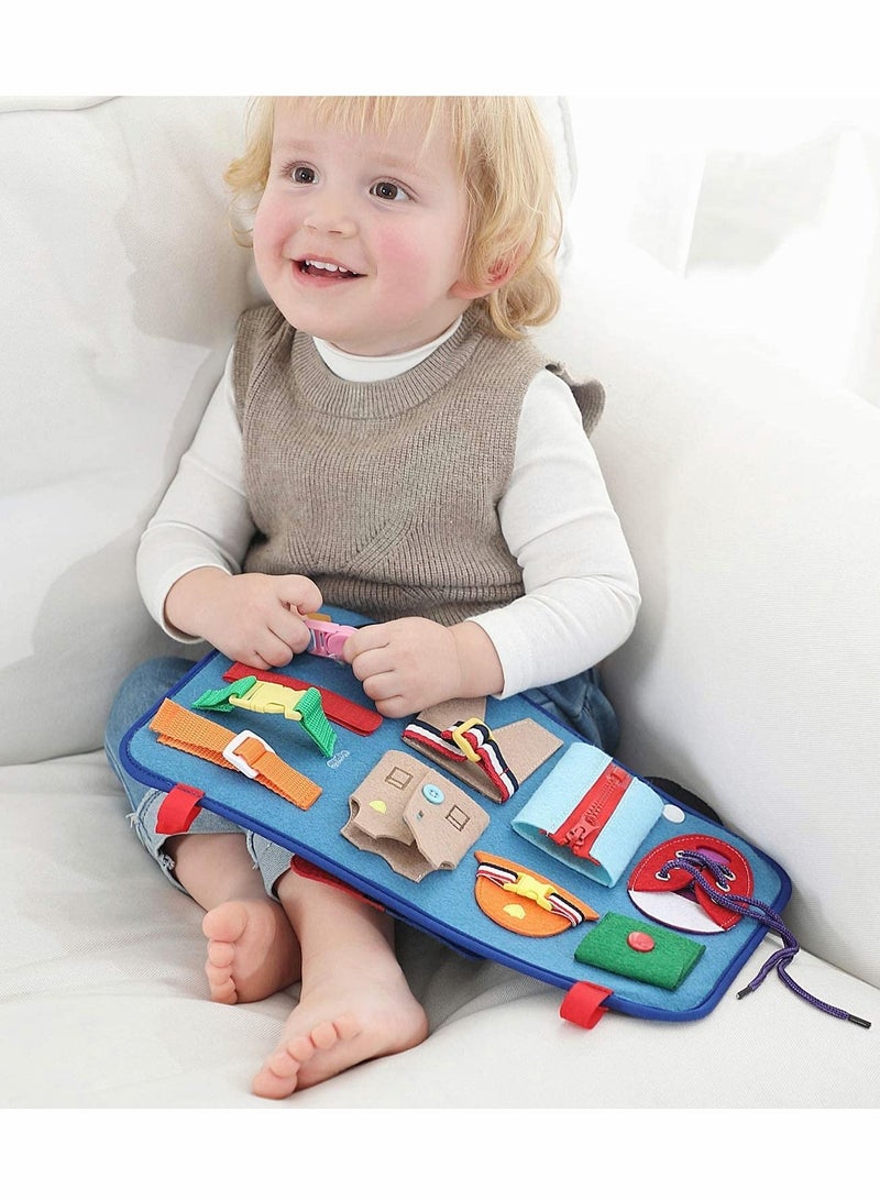 Excefore Toddler Busy Board 14 in 1 Activity Board Montessori Toy for Fine Motor Basic Skills, Preschool Sensory Toy for Boys Girl, Learning Gift for Airplane Car Travel(Police Car Style)  - Image 3