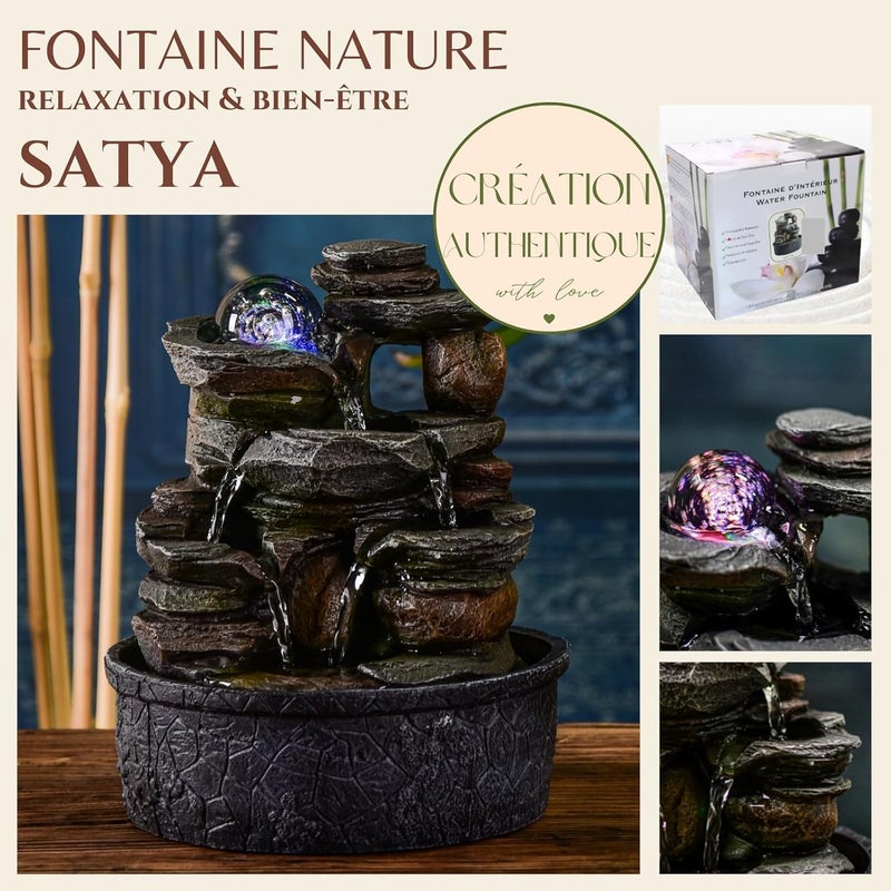 Zen Light Satya Zen'Light Indoor Fountain Waterfall Natural Stone Rock Light Effect Colourful Light, Gift Idea, Moving Interior Decoration - Zen Table Fountain Relaxing, Feng Shui Object Happiness, H 23 cm - Image 2