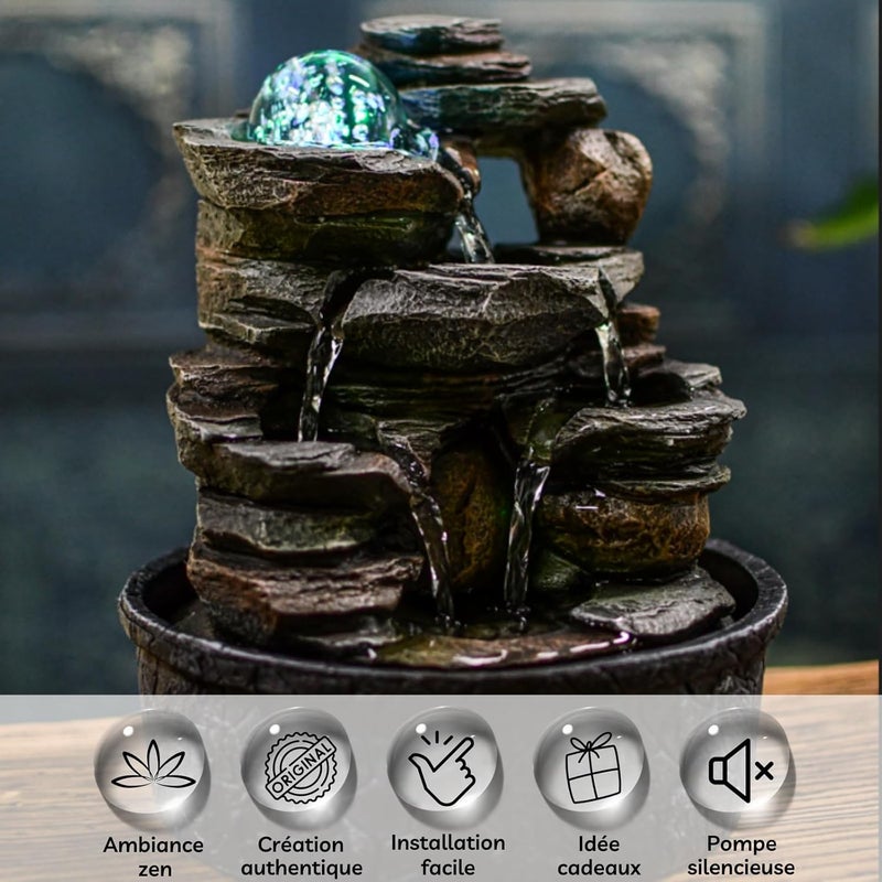 Zen Light Satya Zen'Light Indoor Fountain Waterfall Natural Stone Rock Light Effect Colourful Light, Gift Idea, Moving Interior Decoration - Zen Table Fountain Relaxing, Feng Shui Object Happiness, H 23 cm - Image 3