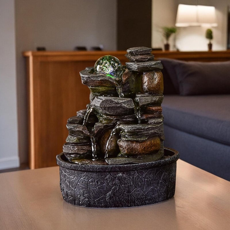 Zen Light Satya Zen'Light Indoor Fountain Waterfall Natural Stone Rock Light Effect Colourful Light, Gift Idea, Moving Interior Decoration - Zen Table Fountain Relaxing, Feng Shui Object Happiness, H 23 cm - Image 5
