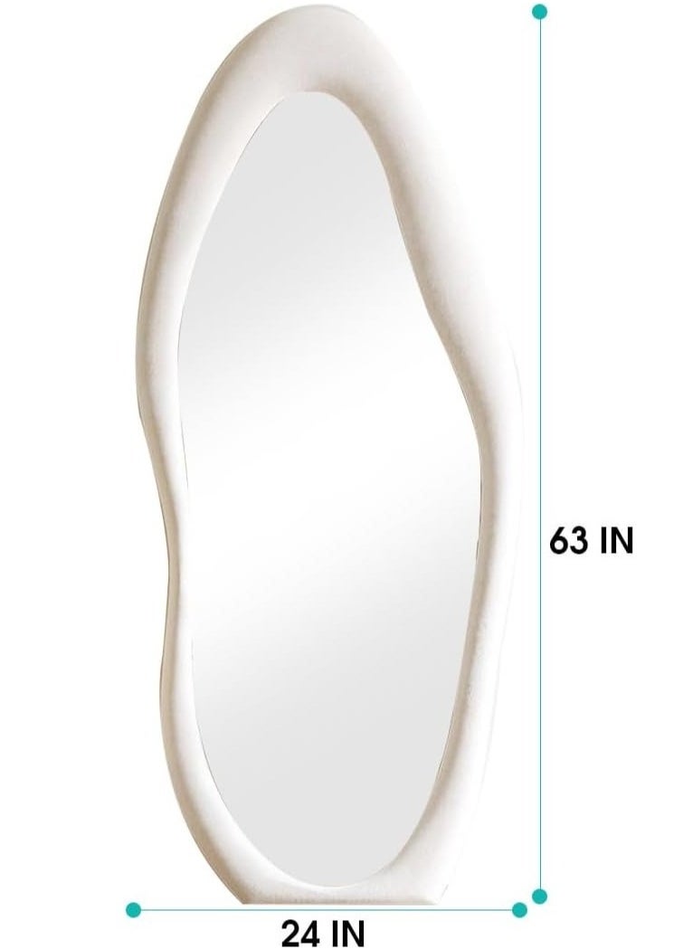 Generic - Full Length Mirror with Stand, Full Length Mirror Wall Mounted, Floor Mirror, Cloud Shape Standing Mirror, Flannel Wrapped Wooden Frame Mirror, Irregular Full Body Mirror - Image 1