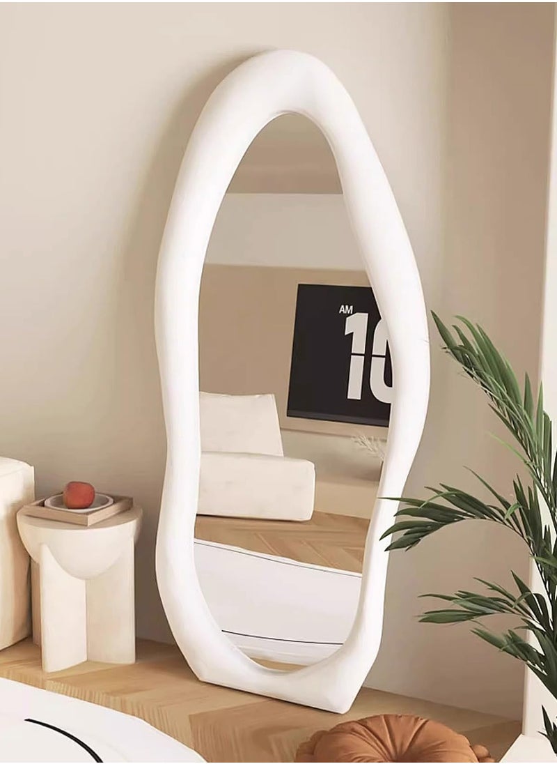 Generic - Full Length Mirror with Stand, Full Length Mirror Wall Mounted, Floor Mirror, Cloud Shape Standing Mirror, Flannel Wrapped Wooden Frame Mirror, Irregular Full Body Mirror - Image 1