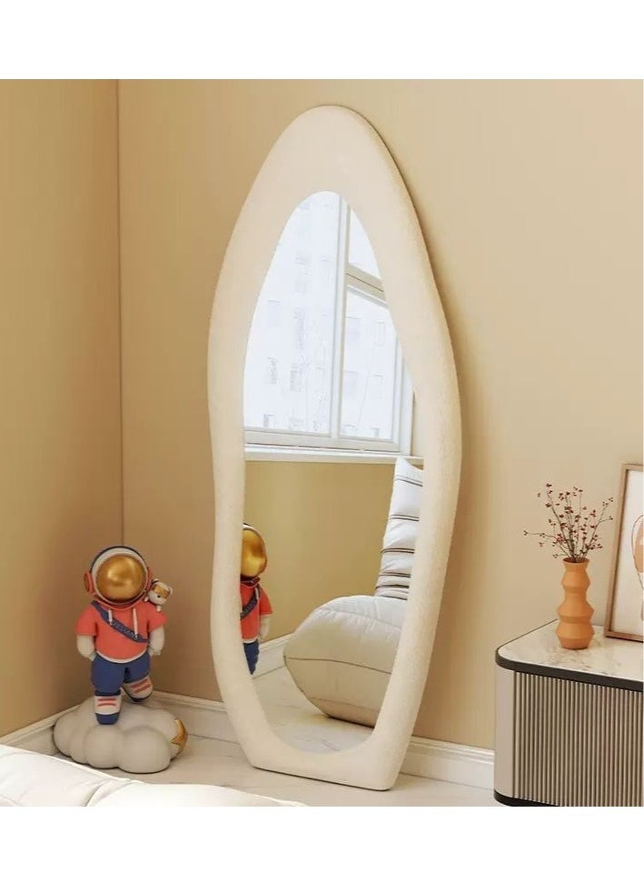 Generic - Full Length Mirror with Stand, Full Length Mirror Wall Mounted, Floor Mirror, Cloud Shape Standing Mirror, Flannel Wrapped Wooden Frame Mirror, Irregular Full Body Mirror - Image 1