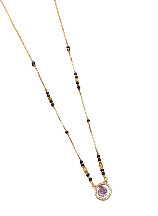 sweeply Stylish Daily, Wear Black Bead Mangalsutra with Purple Stone Round Pendant for Women, Best Birthday Gift, perfect for Anniversary, Mother's Day gift, Valentine, Gift for Diwali - Image 1