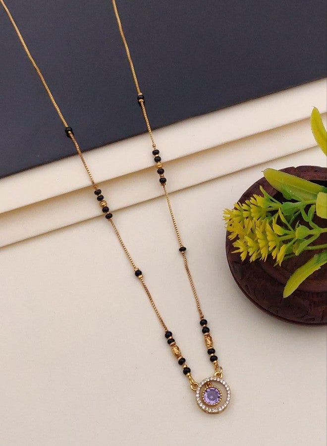 sweeply Stylish Daily, Wear Black Bead Mangalsutra with Purple Stone Round Pendant for Women, Best Birthday Gift, perfect for Anniversary, Mother's Day gift, Valentine, Gift for Diwali - Image 2