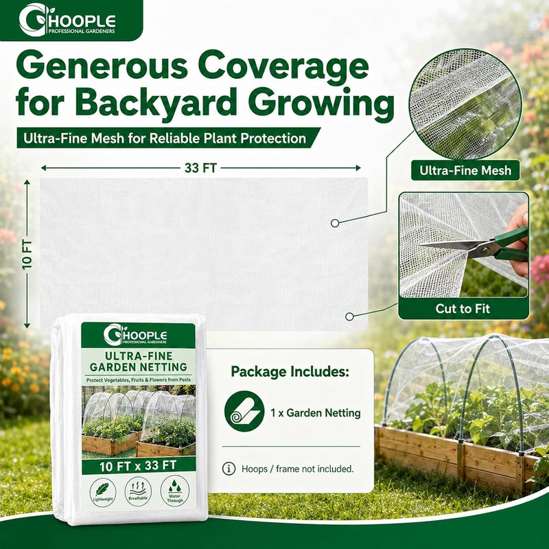 Hoople Garden Netting 10 FT x 33 FT, Ultra-Fine Mesh Plant Cover, Bug Netting for Garden, Insect Pest Barrier Row Cover for Vegetables, Fruits & Flowers, Lightweight Breathable Garden Mesh Netting - Image 4
