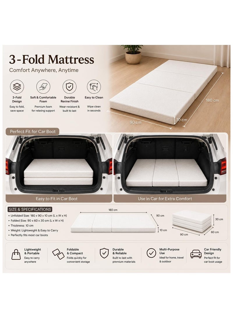 KARPENTONE 3-Fold Folding Mattress 180 x 90 x 10 cm, High Density Foam, Waterproof Rexine Cover, Removable Washable Cover, Portable Floor Mattress for Home, Guests, Camping & Travel - Image 5