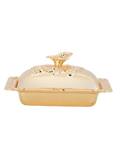 Alsaif Gallery Rectangular Gold-Engraved Steel Date Bowl With Lid 12.3Cm 