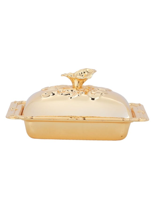 Alsaif Gallery Rectangular Gold-Engraved Steel Date Bowl With Lid 12.3Cm 