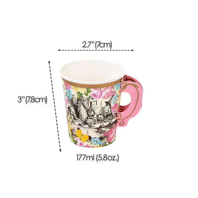 Talking Tables Truly Alice Alice in Wonderland Mad Hatter Party Cup Set with Handle and Saucers in 3 Designs for a Tea Party or Birthday - Image 5