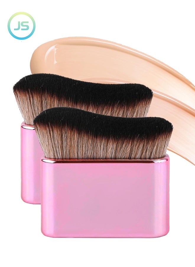 JS 2 Piece Face Brushes - Body Makeup Brush - Self Tanning Foundation Brush - High Density Face Kabuki for Highlighter, Foundation, Bronzer, Shimmer, Glow, Concealers (Rose Pink) - Image 1