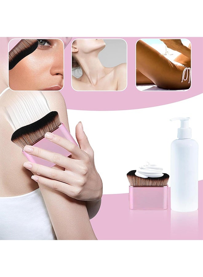 JS 2 Piece Face Brushes - Body Makeup Brush - Self Tanning Foundation Brush - High Density Face Kabuki for Highlighter, Foundation, Bronzer, Shimmer, Glow, Concealers (Rose Pink) - Image 4