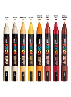 POSCA Markers Set, 8 Medium Paint Markers 5M - Warm Tones - Ivory, Beige, Apricot, Ochre, Bright Yellow, Ruby Red, Dark Red, Cacao Brown  - Image 2