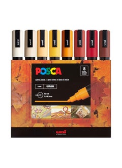 POSCA Markers Set, 8 Medium Paint Markers 5M - Warm Tones - Ivory, Beige, Apricot, Ochre, Bright Yellow, Ruby Red, Dark Red, Cacao Brown  - Image 1