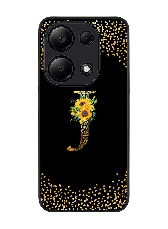 Stylizedd Rugged Case for Xiaomi Redmi Note 13 Pro 4G / Xiaomi Poco M6 Pro 4G Cover- Custom Monogram Initial Letter Mandala Floral Alphabet - J(Black) - Image 1