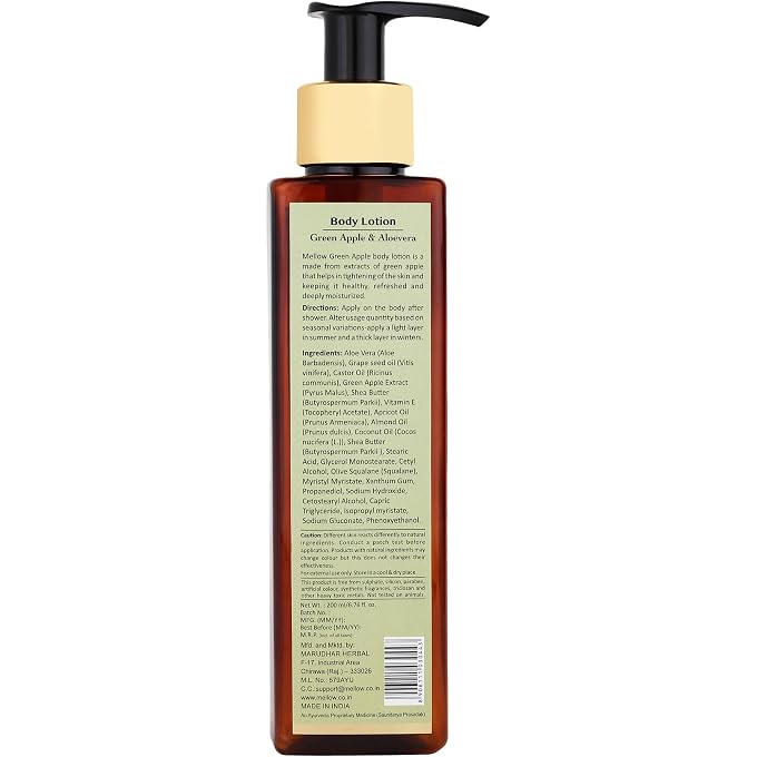 MELLOW Herbals Ayurvedic Green Apple Body Lotion (200ML) with Aloe Vera & Shea Butter | Helps to Remove Dark Patches & Tightens Skin - Image 2