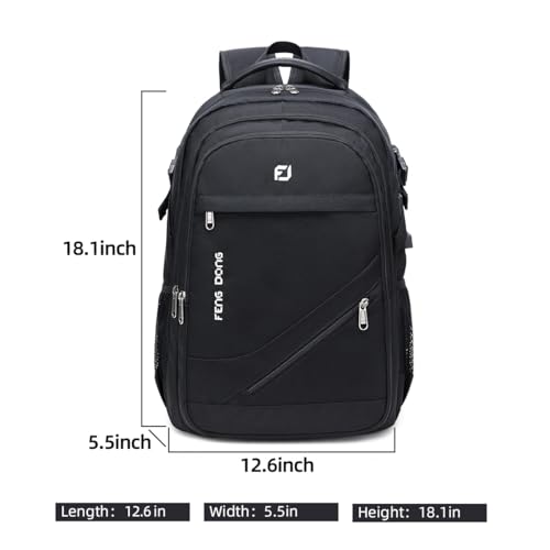 FENGDONG Durable Waterproof Travel Laptop Backpack 17.3 inch,Large College Backpack Bookbag for Men & Women Business Backpack with USB Charging Port and Headset Port Black - Image 2