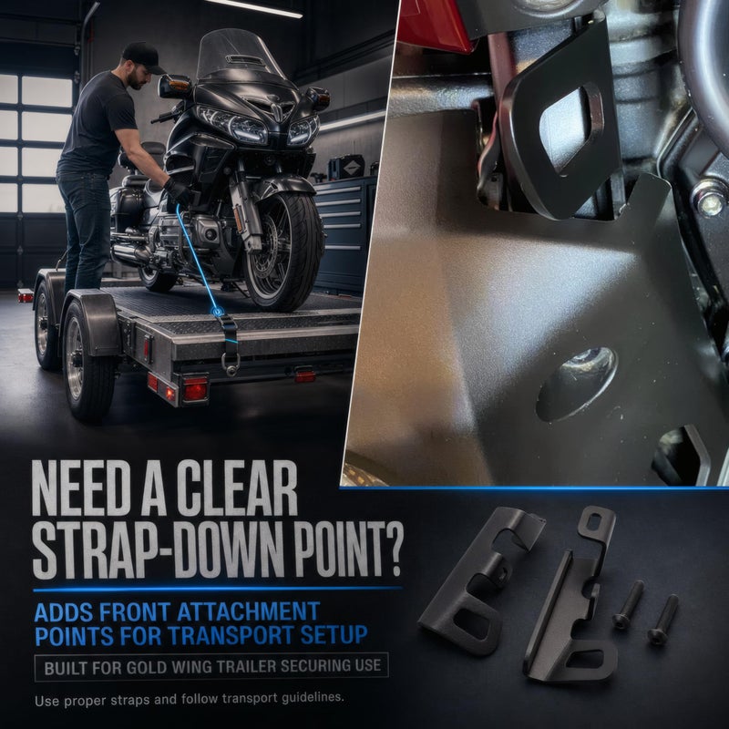 AIRCMT Front Tie Down Brackets Trailer Mount Strapdown Point Kit Compatible with 2018 UP Honda Goldwing GL1800 Tour F6B 2019 2020 2021 2022Black - Image 4