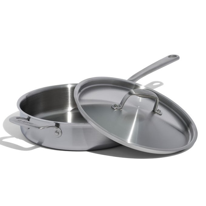 MADE IN COOKWARE 35 QUART STAINLESS STEEL SAUTE PAN 5 PLY STAINLESS CLAD PROFESSIONAL COOKWARE INDUCTION COMPATIBLE CRAFTED IN ITALY