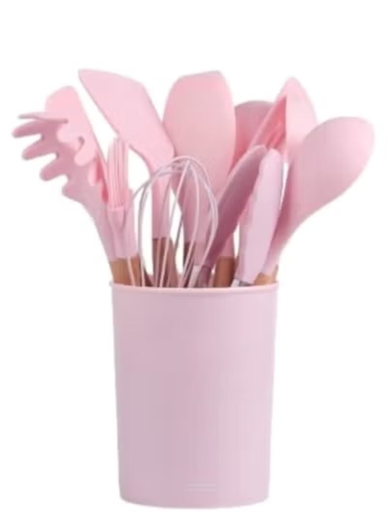 Kitchen Basics 12-Piece Silicone Kitchen Utensil Set with Wooden Handles – Heat-Resistant Non-Stick Cooking Tools - Image 1