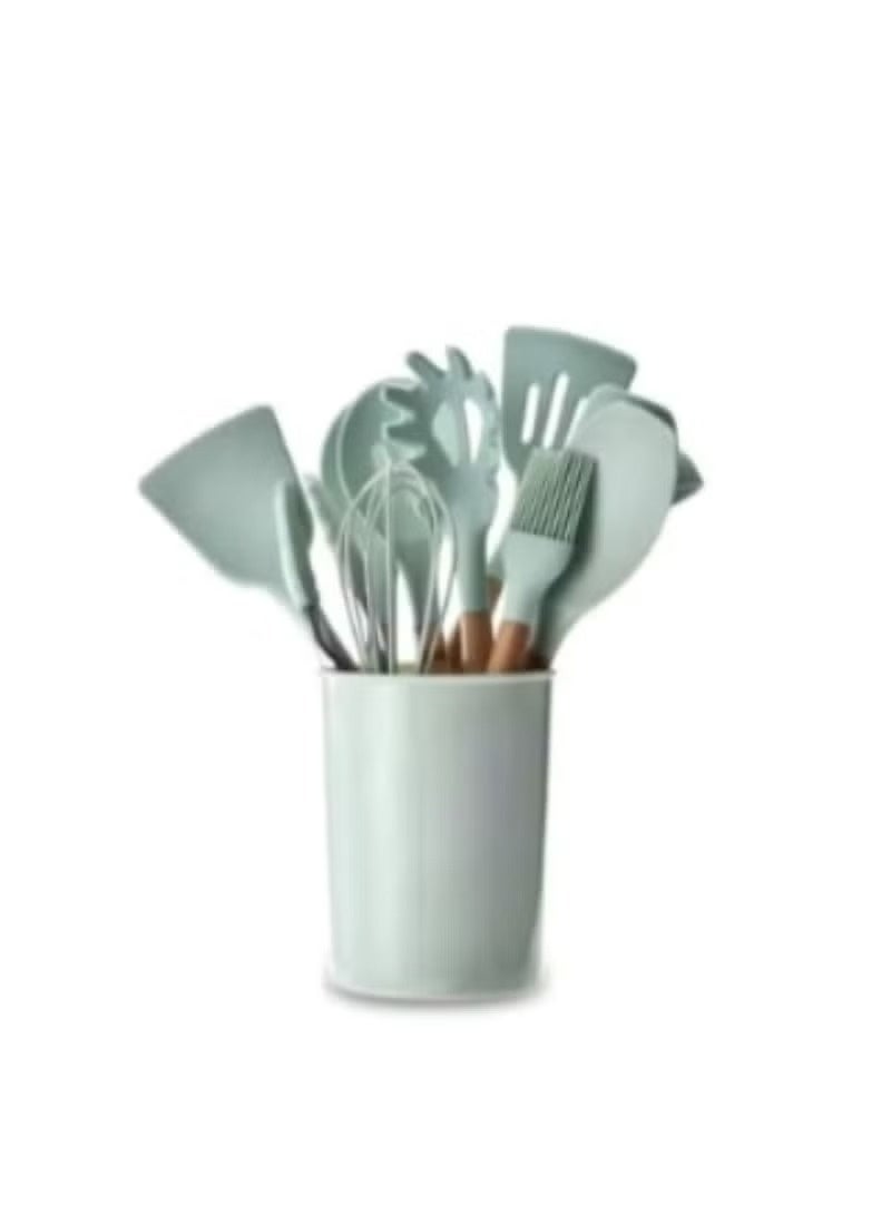 Kitchen Basics 12-Piece Silicone Kitchen Utensil Set with Wooden Handles – Heat-Resistant Non-Stick Cooking Tools - Image 2
