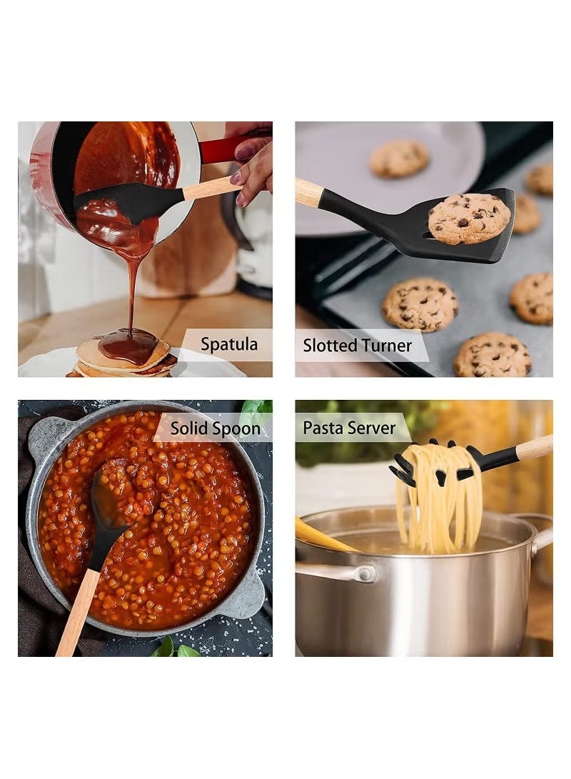 Kitchen Basics 12-Piece Silicone Kitchen Utensil Set with Wooden Handles – Heat-Resistant Non-Stick Cooking Tools - Image 5