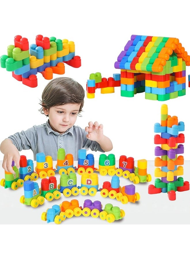 RAINBOW TOYFROG RAINBOW TOYFROG Building Blocks Toys for Toddlersâ€“Educational Development STEM Toysâ€“Safe Skill Building Toys for Boys&Girls â€“ Set of 74pcs with Alphabet &Umber Stickers â€“ Included Storage Bag  - Image 2
